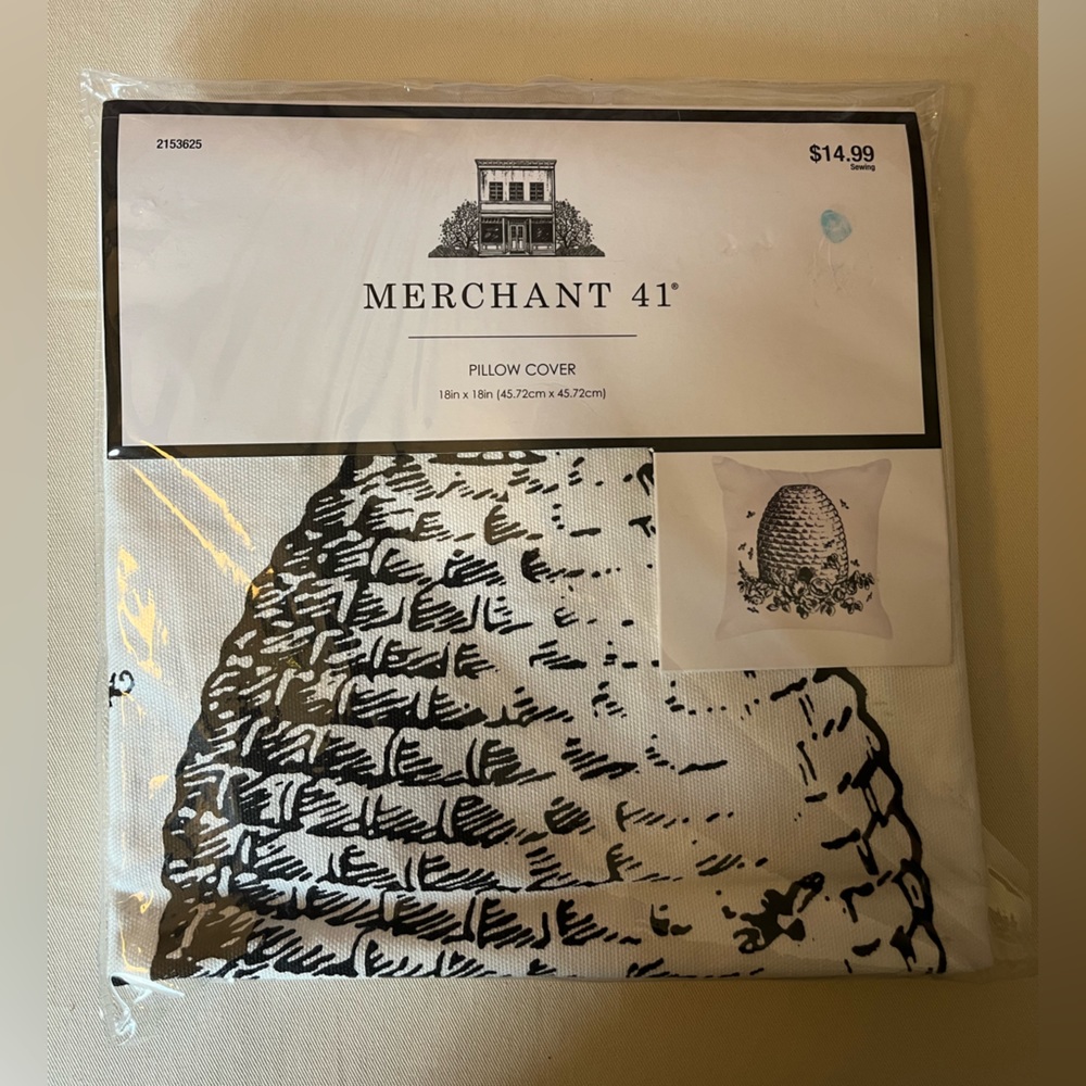 Merchant 41 Pillow Cover. Off white/ Tan with Black Accents. Brand New w/tags